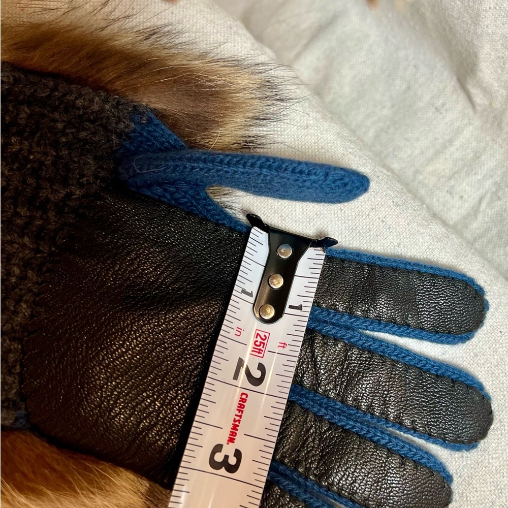 Moncler Wool, Cashmere, Marmot Fur Gloves Made in Italy Blue Grey NWT - Picture 12 of 14